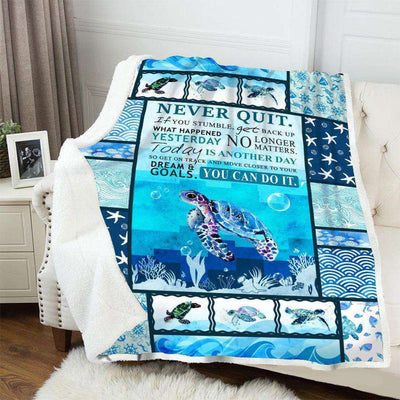 Turtle Blanket Gift For Daughter Never Quit You Can Do It