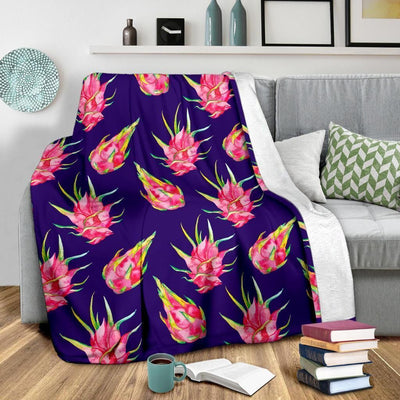 Dragonfruit Pattern Print Design Dark Blue Fleece Blanket