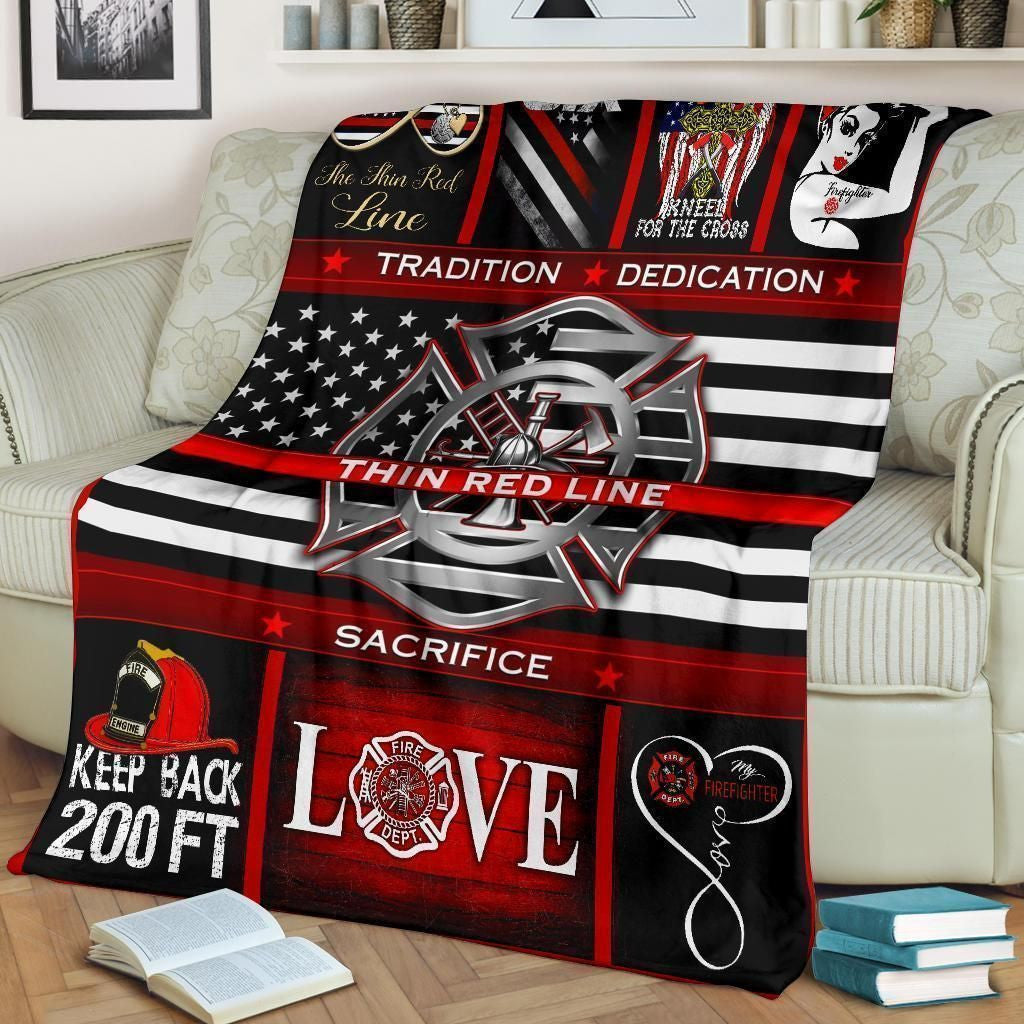 Gift Idea For Fireman Thin Red Line Firefighter Fleece Blanket