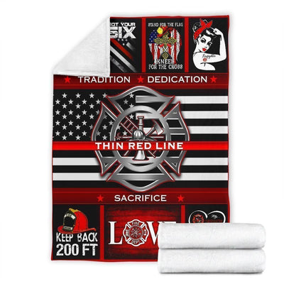 Gift Idea For Fireman Thin Red Line Firefighter Fleece Blanket