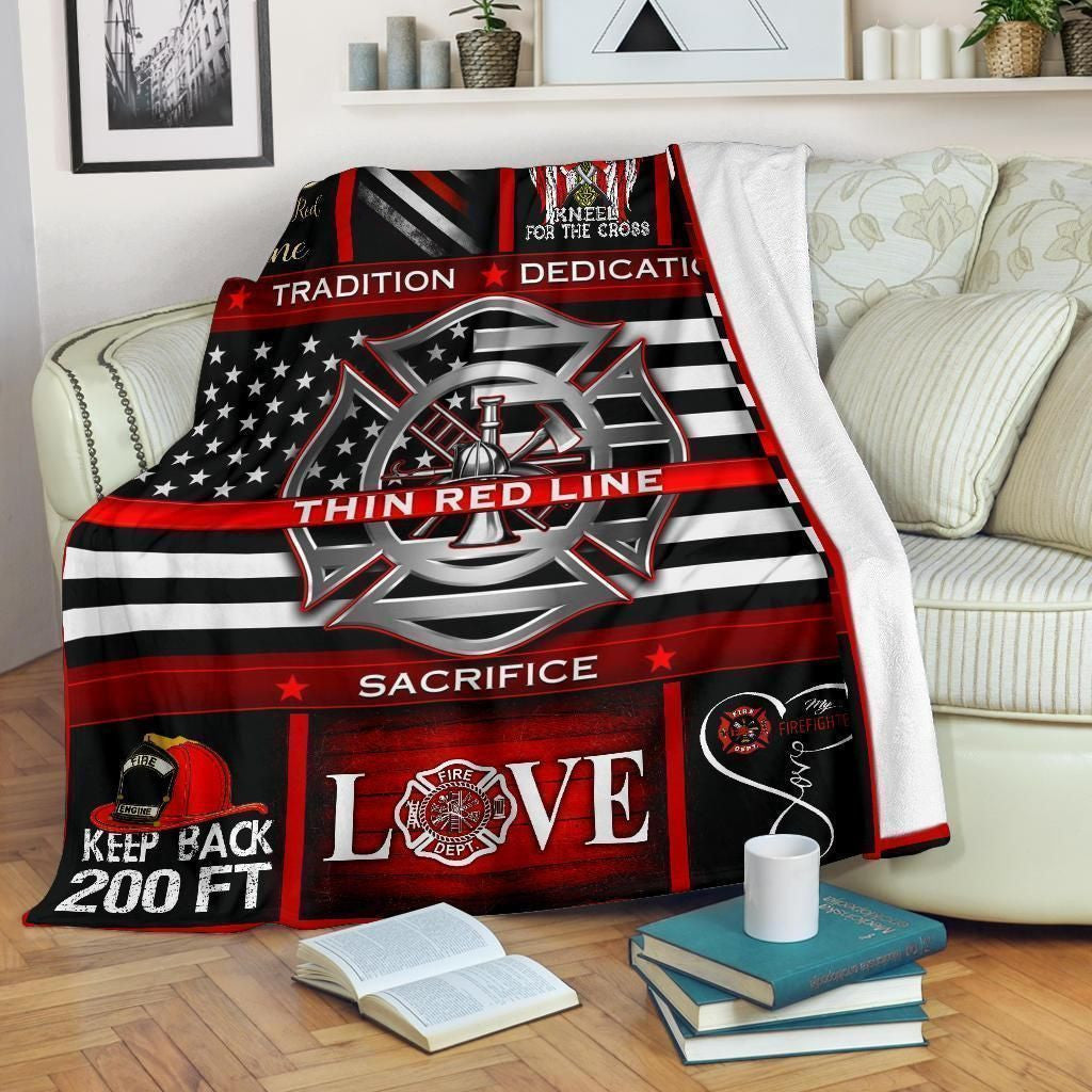 Gift Idea For Fireman Thin Red Line Firefighter Fleece Blanket