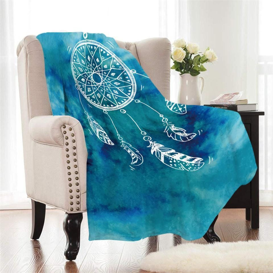 Fleece Watercolor Dreamcatcher Printed Fleece Blanket