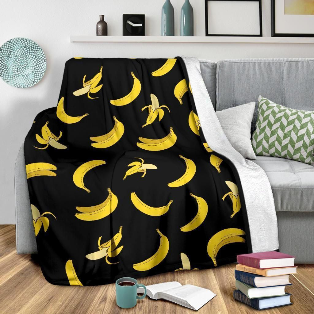 Tropical Fruit Banana Pattern Print Design Blackfleece Blanket