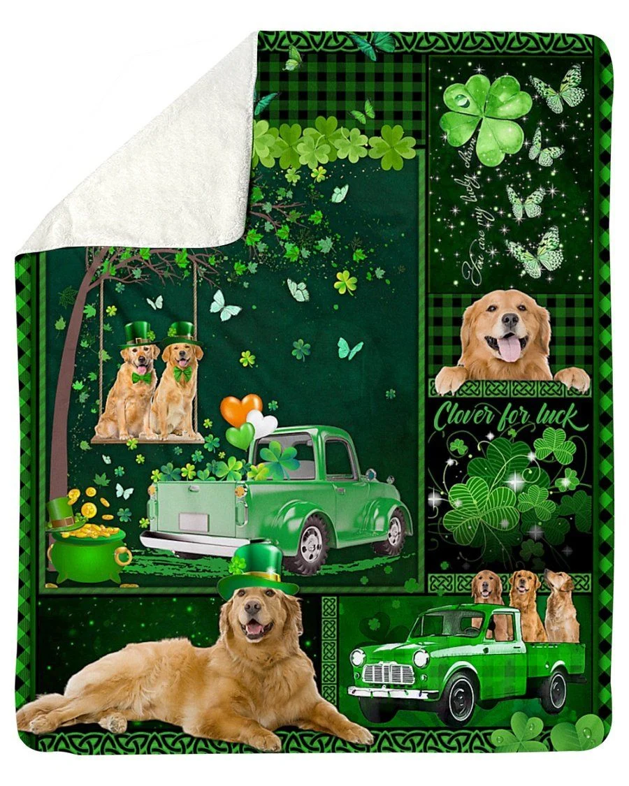Golden Retriever Truck Irish St Patricks Day Gift For Dog Lover Fleece Blanket