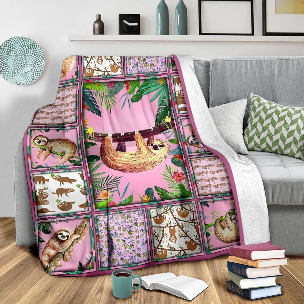 Funny Doodle Sloth Pink Gift For Sloth Lover Fleece Blanket