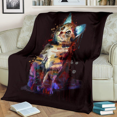 Watercolor Cat Printed Fleece Blanket Gift For Cat Lovers