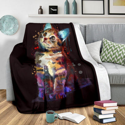Watercolor Cat Printed Fleece Blanket Gift For Cat Lovers