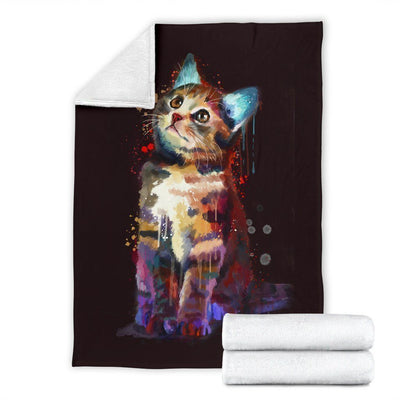 Watercolor Cat Printed Fleece Blanket Gift For Cat Lovers