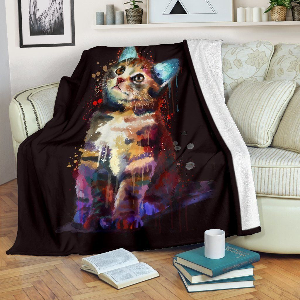 Watercolor Cat Printed Fleece Blanket Gift For Cat Lovers