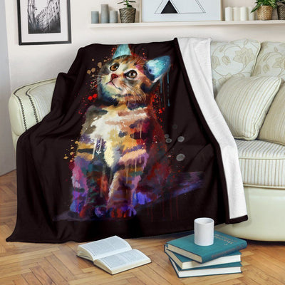 Watercolor Cat Printed Fleece Blanket Gift For Cat Lovers
