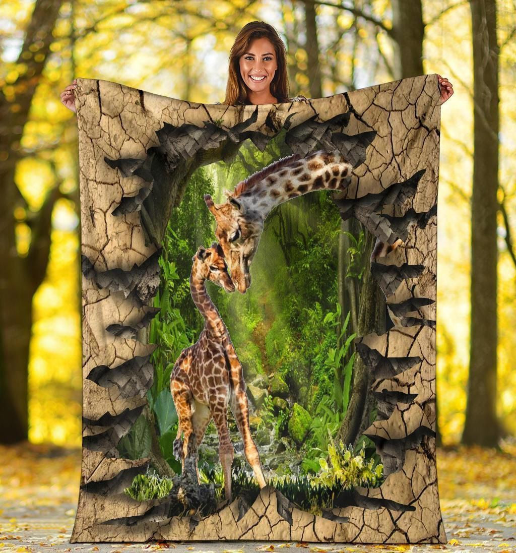 Baby And Mom Giraffe Photo Printed Fleece Blanket