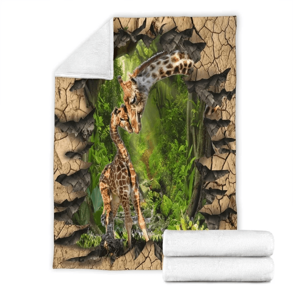 Baby And Mom Giraffe Photo Printed Fleece Blanket