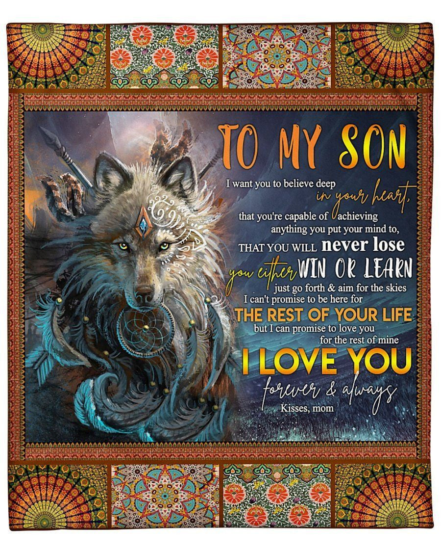 Love You Forever And Always Native Wolf Fleece Blanket Gift For Son Fleece Blanket