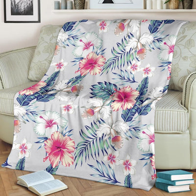 Hibiscus Print Gray Soft Fleece Blanket
