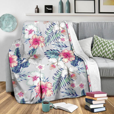 Hibiscus Print Gray Soft Fleece Blanket