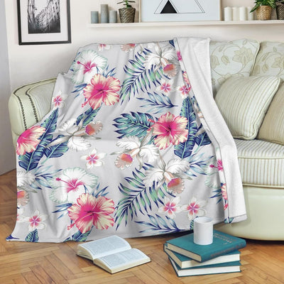 Hibiscus Print Gray Soft Fleece Blanket