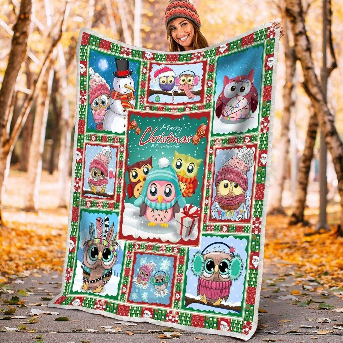 Owl Christmas And Happy New Year Fleece Blanket Gift For Girl