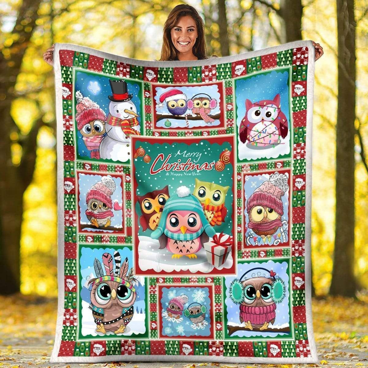 Owl Christmas And Happy New Year Fleece Blanket Gift For Girl