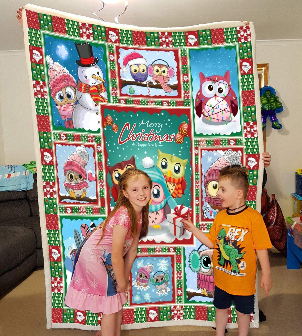 Owl Christmas And Happy New Year Fleece Blanket Gift For Girl