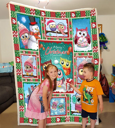 Owl Christmas And Happy New Year Fleece Blanket Gift For Girl