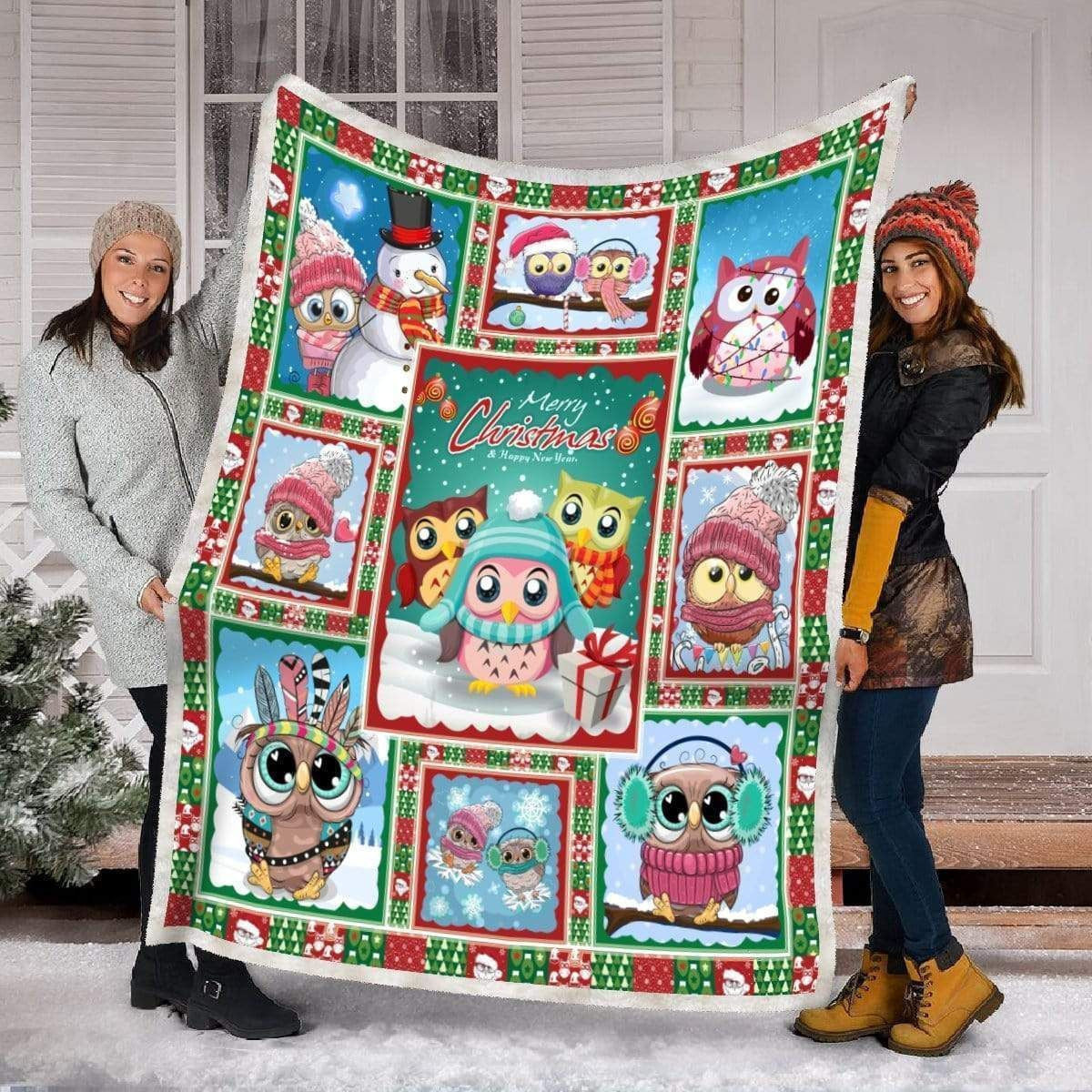 Owl Christmas And Happy New Year Fleece Blanket Gift For Girl