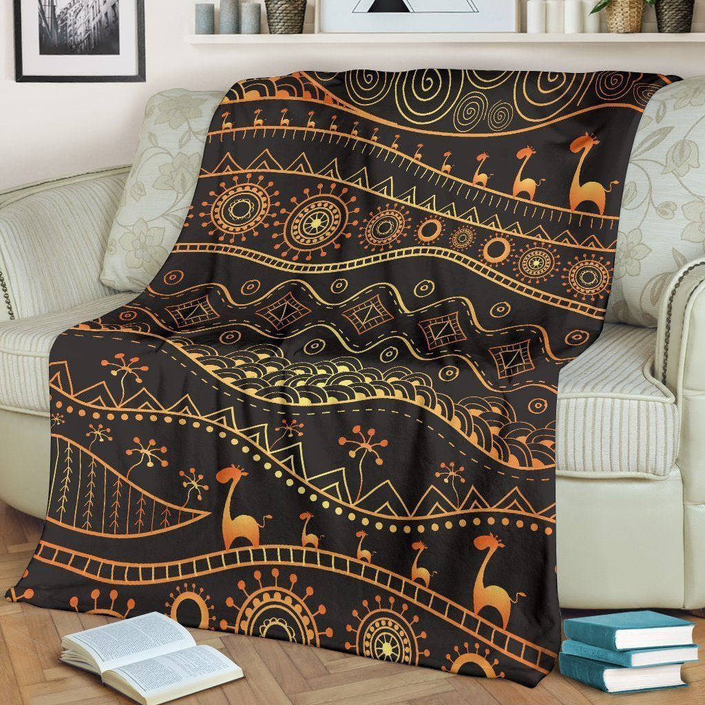 Gold African Vintage Design Printed Fleece Blanket