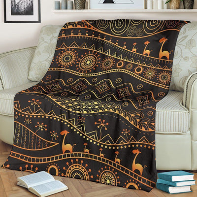 Gold African Vintage Design Printed Fleece Blanket