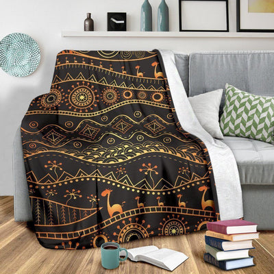 Gold African Vintage Design Printed Fleece Blanket