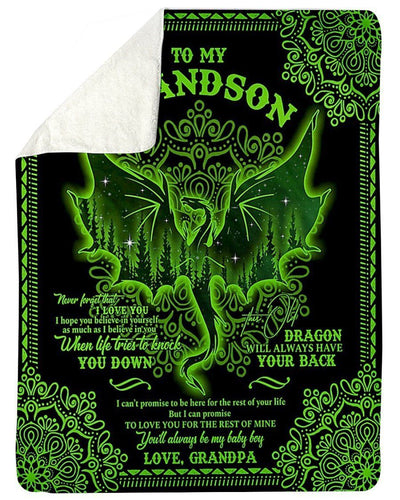 This Old Dragon Will Have Your Back Grandpa To My Grandson Fleece Blanket Sherpa Blanket