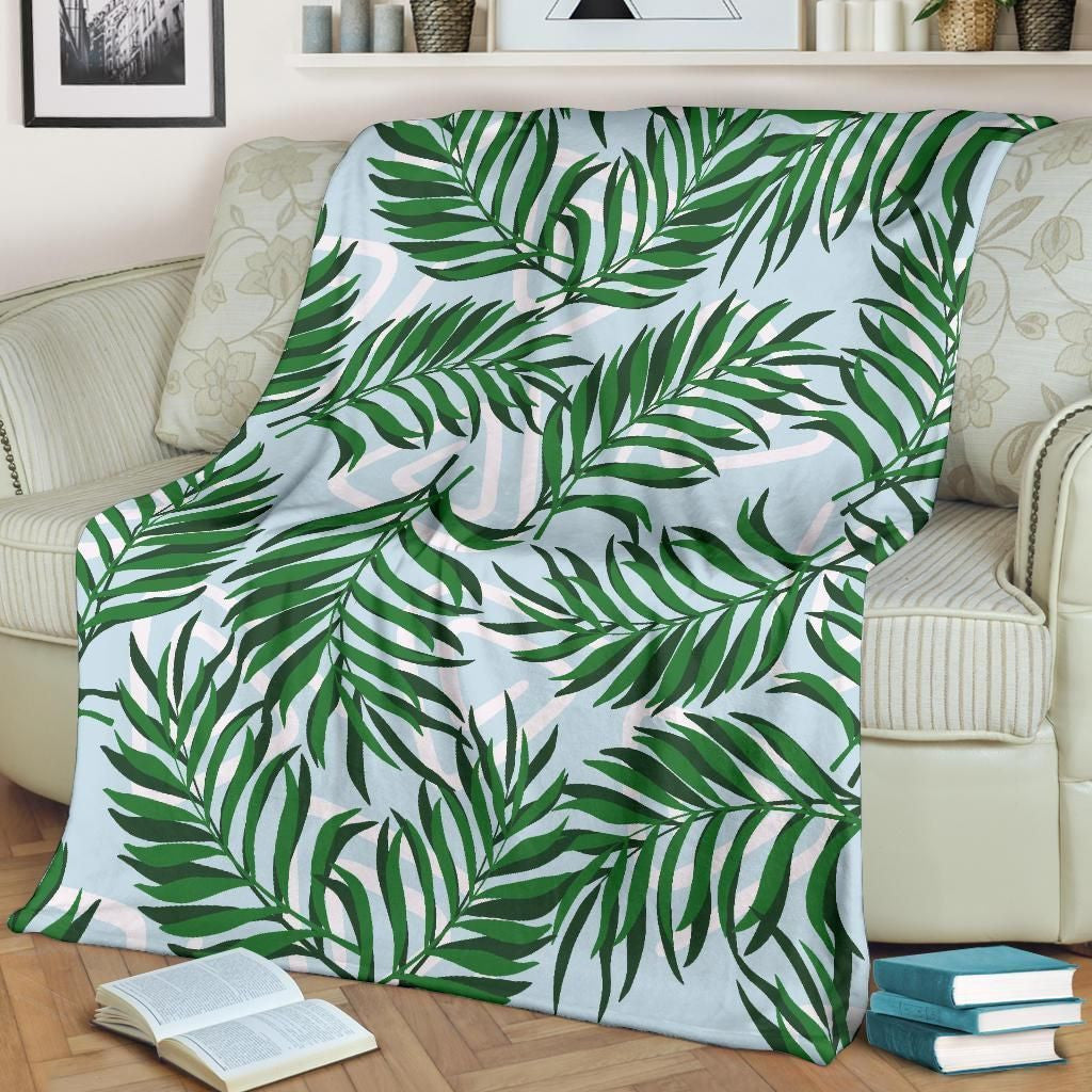 Wild Palm Leaves Pattern Print Design Blue Sky Fleece Blanket