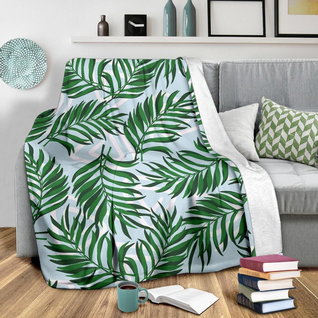 Wild Palm Leaves Pattern Print Design Blue Sky Fleece Blanket