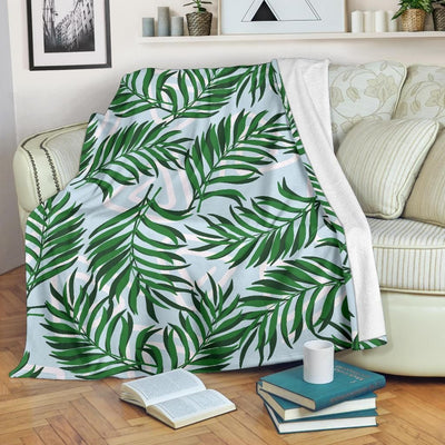 Wild Palm Leaves Pattern Print Design Blue Sky Fleece Blanket