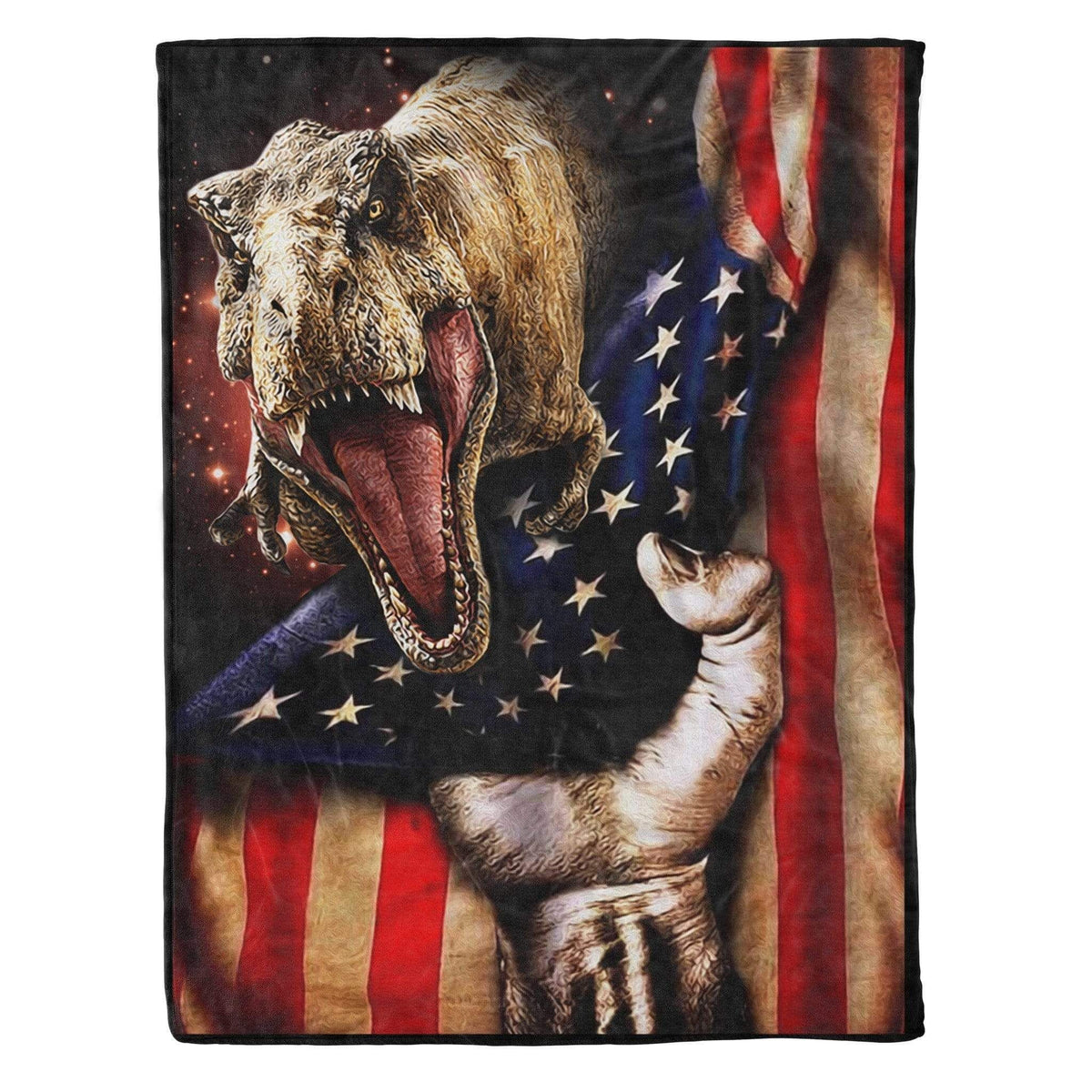 T Rex Dinosaur Us Flag Printed Fleece Blanket