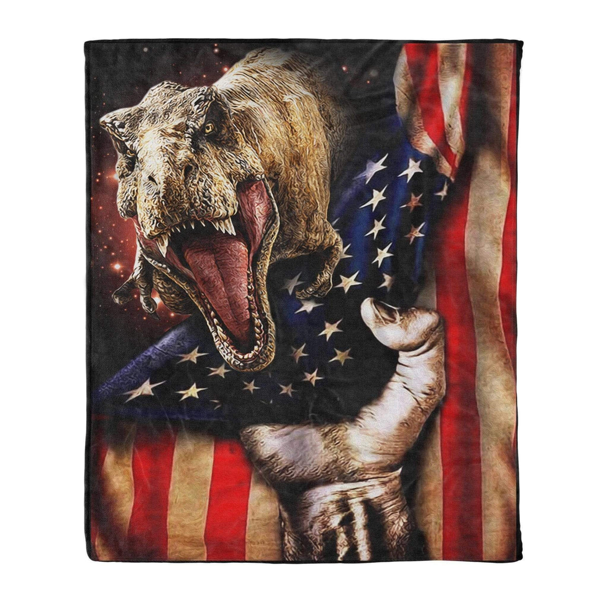 T Rex Dinosaur Us Flag Printed Fleece Blanket