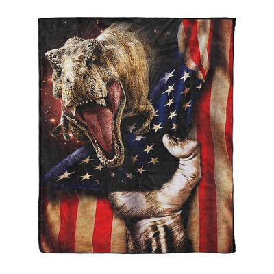 T Rex Dinosaur Us Flag Printed Fleece Blanket
