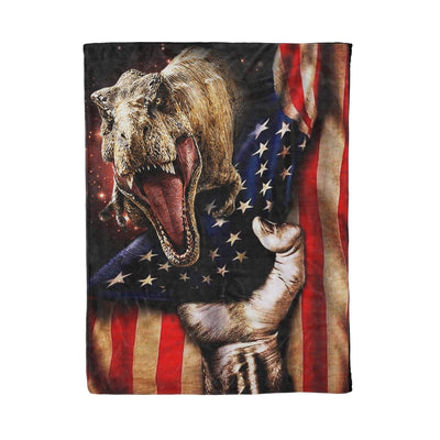 T Rex Dinosaur Us Flag Printed Fleece Blanket