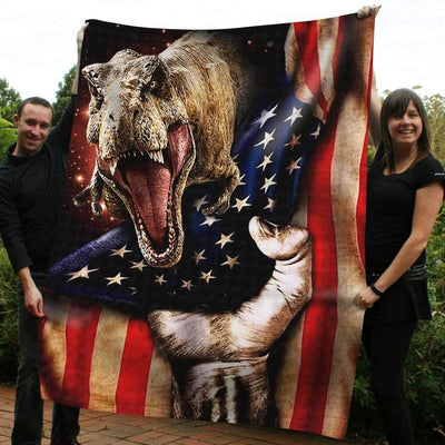 T Rex Dinosaur Us Flag Printed Fleece Blanket