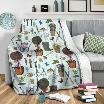 Gardening Pattern Print Design Blue Fleece Blanket