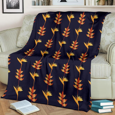 Orange Heliconia Pattern Print Design Fleece Blanket