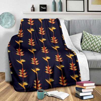 Orange Heliconia Pattern Print Design Fleece Blanket