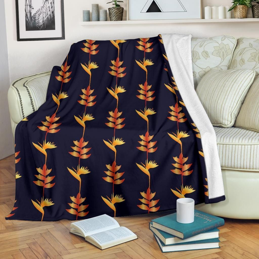Orange Heliconia Pattern Print Design Fleece Blanket