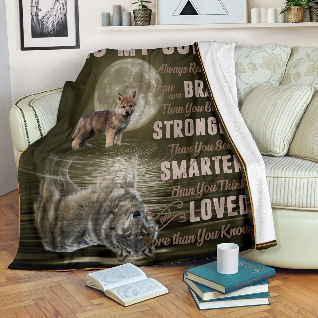 To My Son Grey Wolf Shadow Wolves Gifts Printed Fleece Blanket