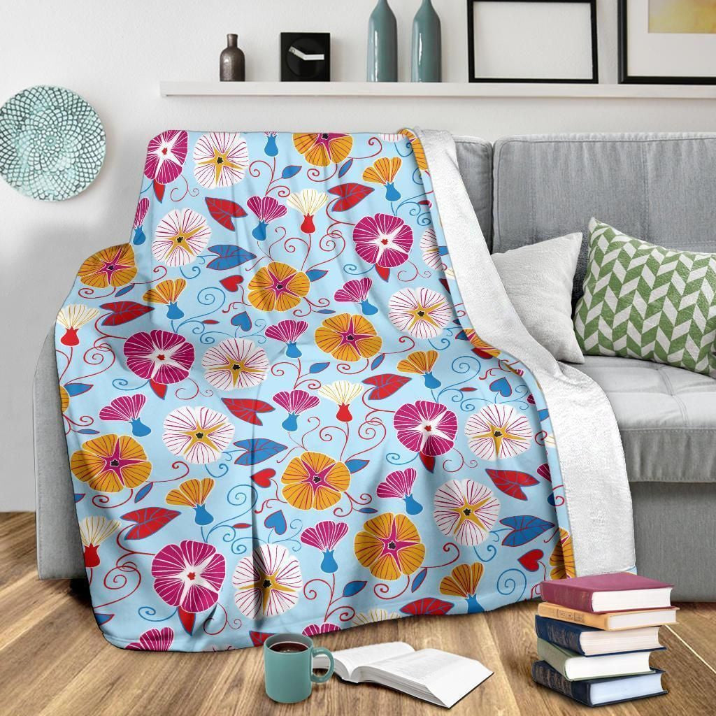 Beautiful Morning Glory Pattern Print Design Fleece Blanket