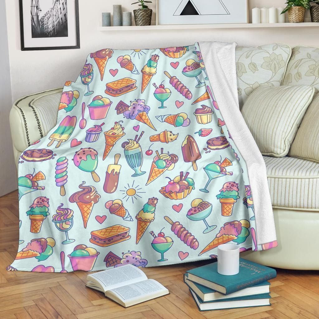 Sweet Ice Cream Pattern Print Design Fleece Blanket