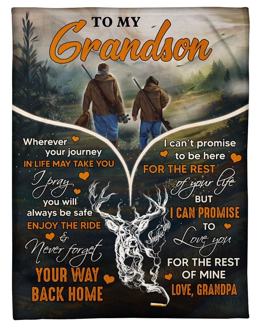 Deer Grandpa To Grandson I Pray You'll Always Be Safe Fleece Blanket Fleece Blanket