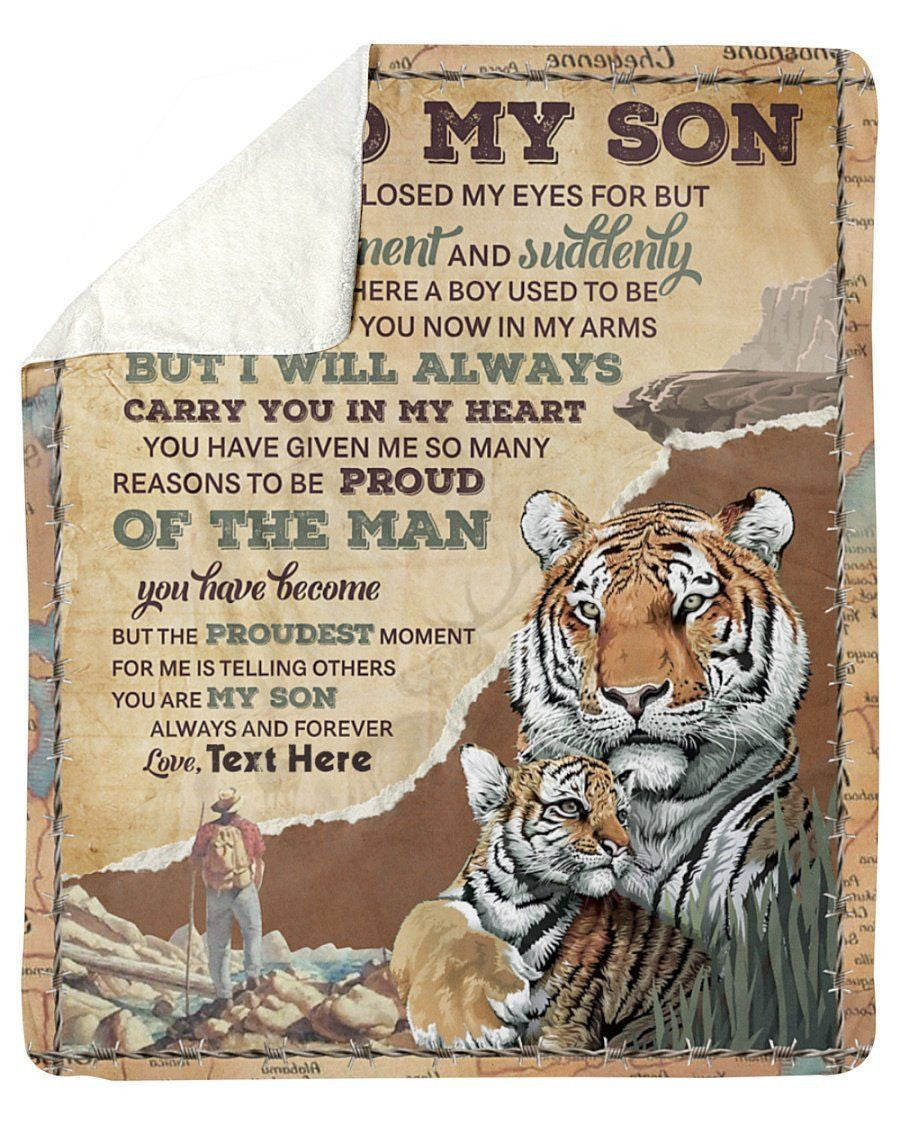Dad To Son Personalized Name Carry You In My Heart Tiger Fleece Blanket Sherpa Blanket