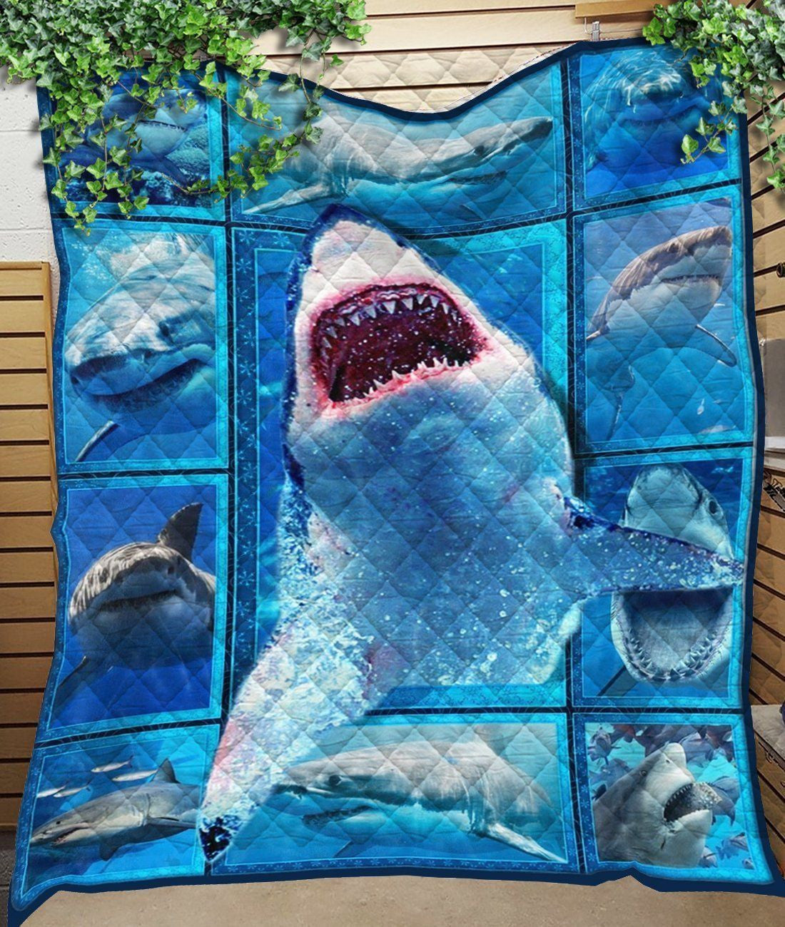 Horror Shark Under Water Quilt Blanket