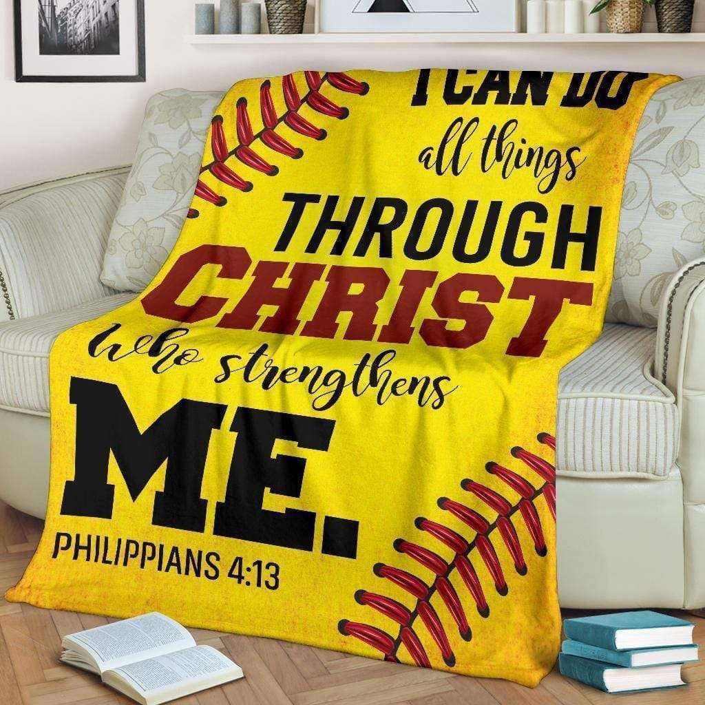 Softball I Can Do All Things Fleece Blanket