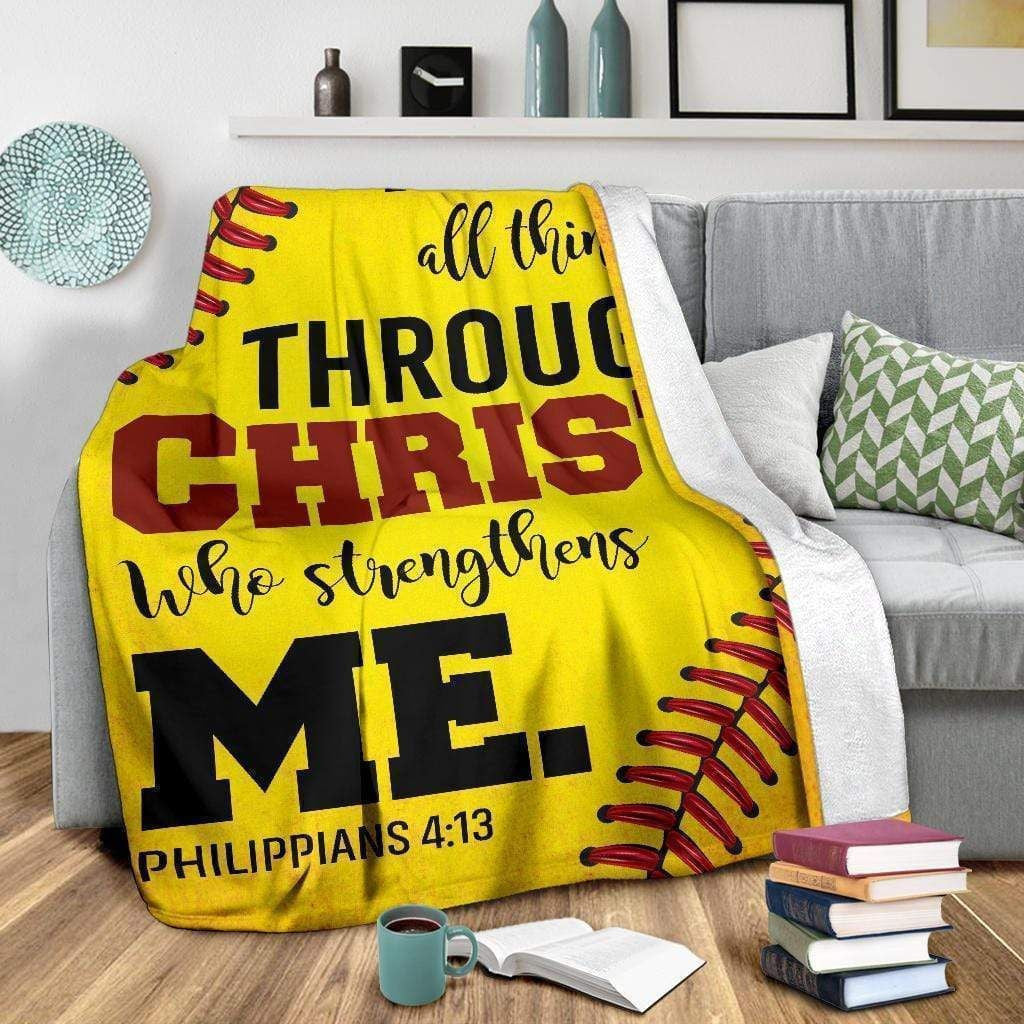Softball I Can Do All Things Fleece Blanket