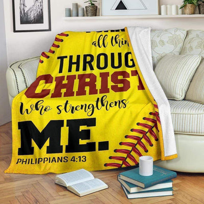 Softball I Can Do All Things Fleece Blanket